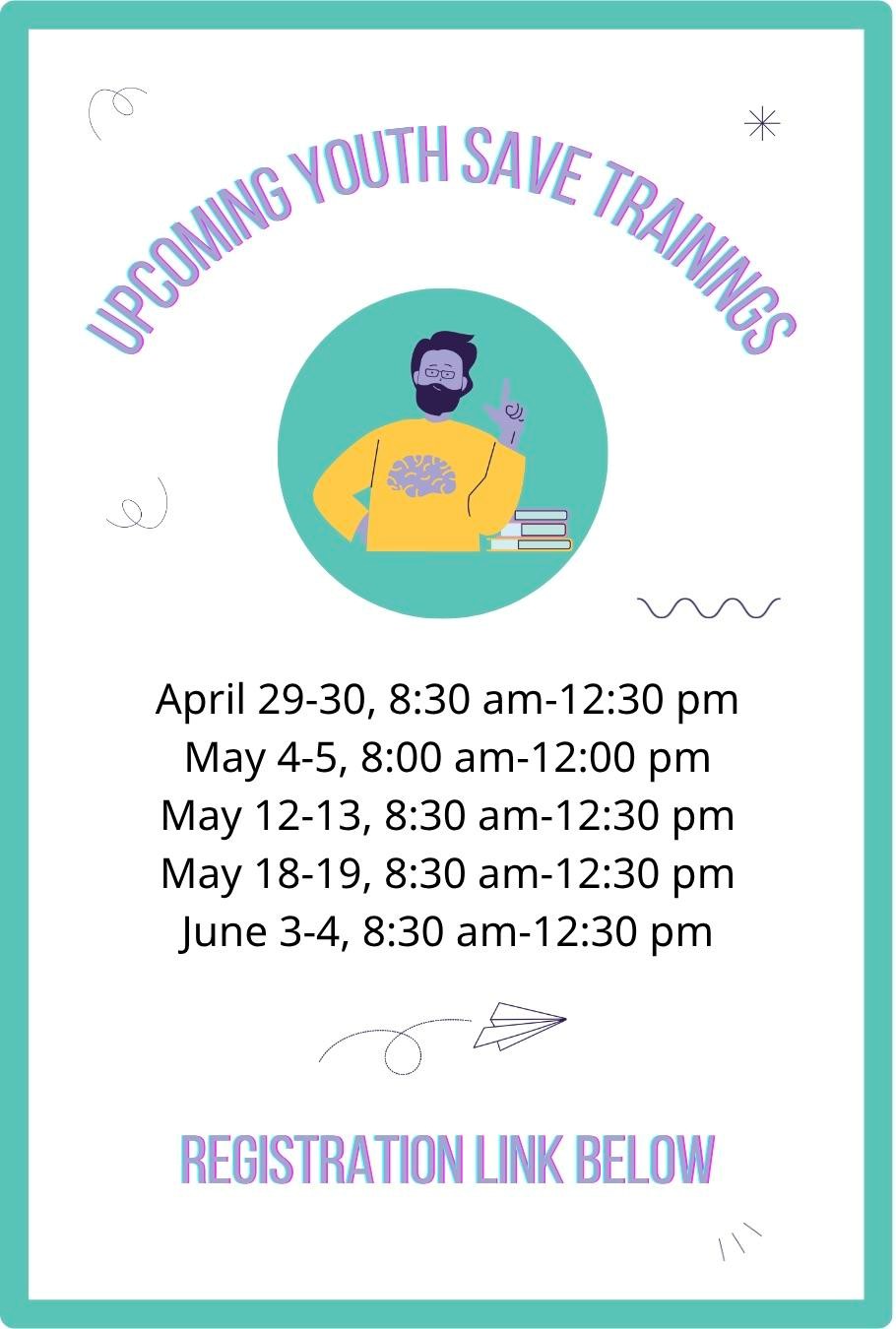 Upcoming Youth Save Training Events Flyer